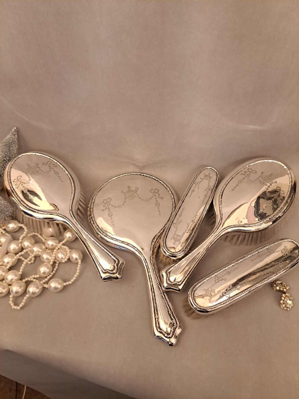Silver dressing table set. Walker and Hall