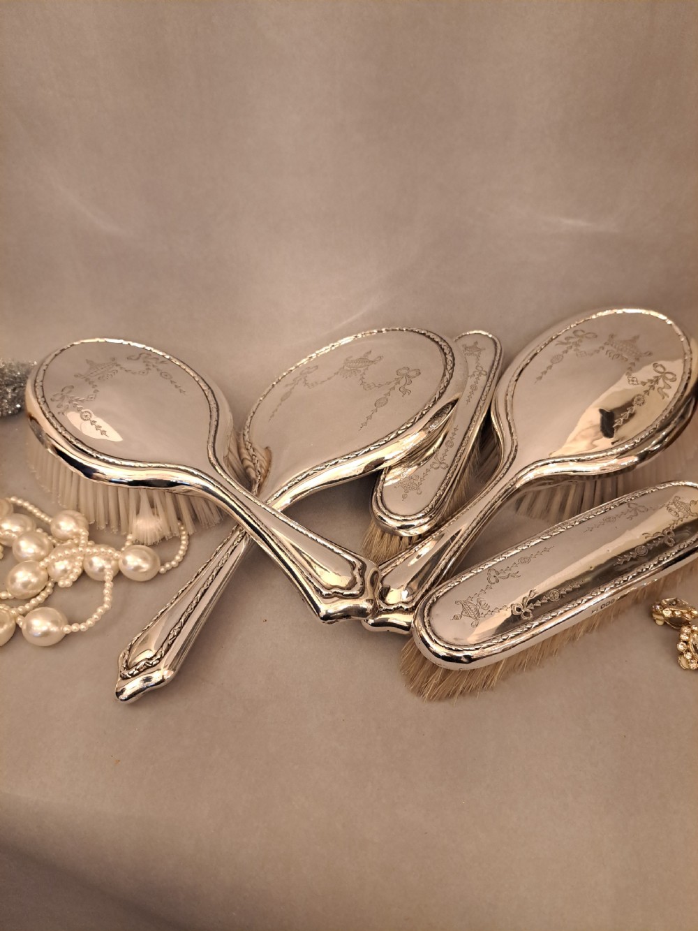Silver dressing table set. Walker and Hall View II
