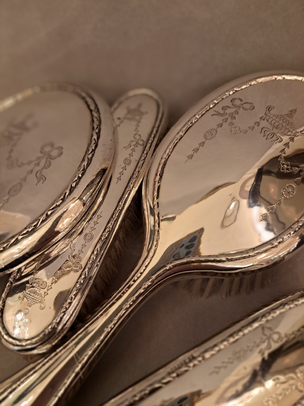 Silver dressing table set. Walker and Hall View III