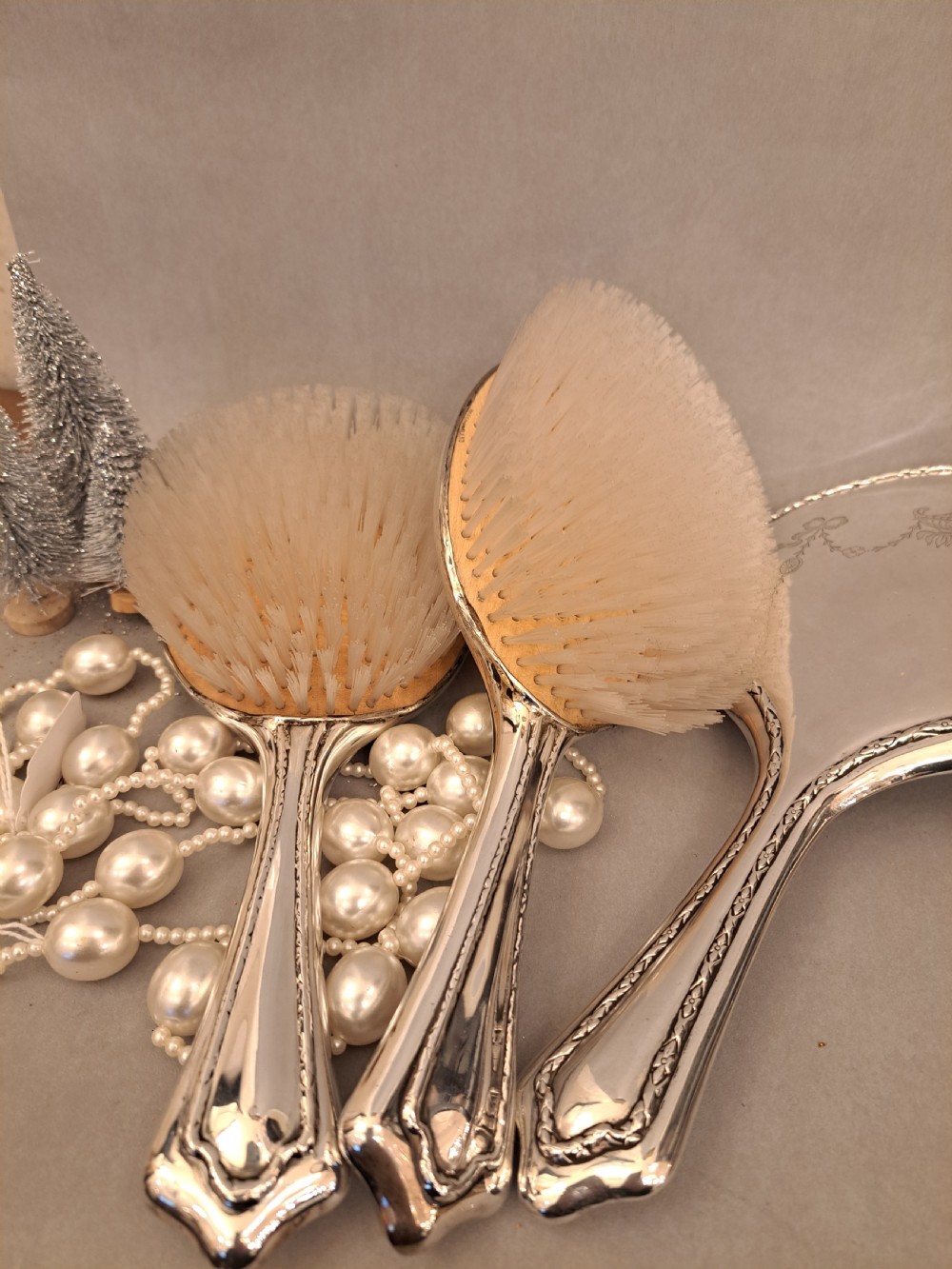 Silver dressing table set. Walker and Hall View IV