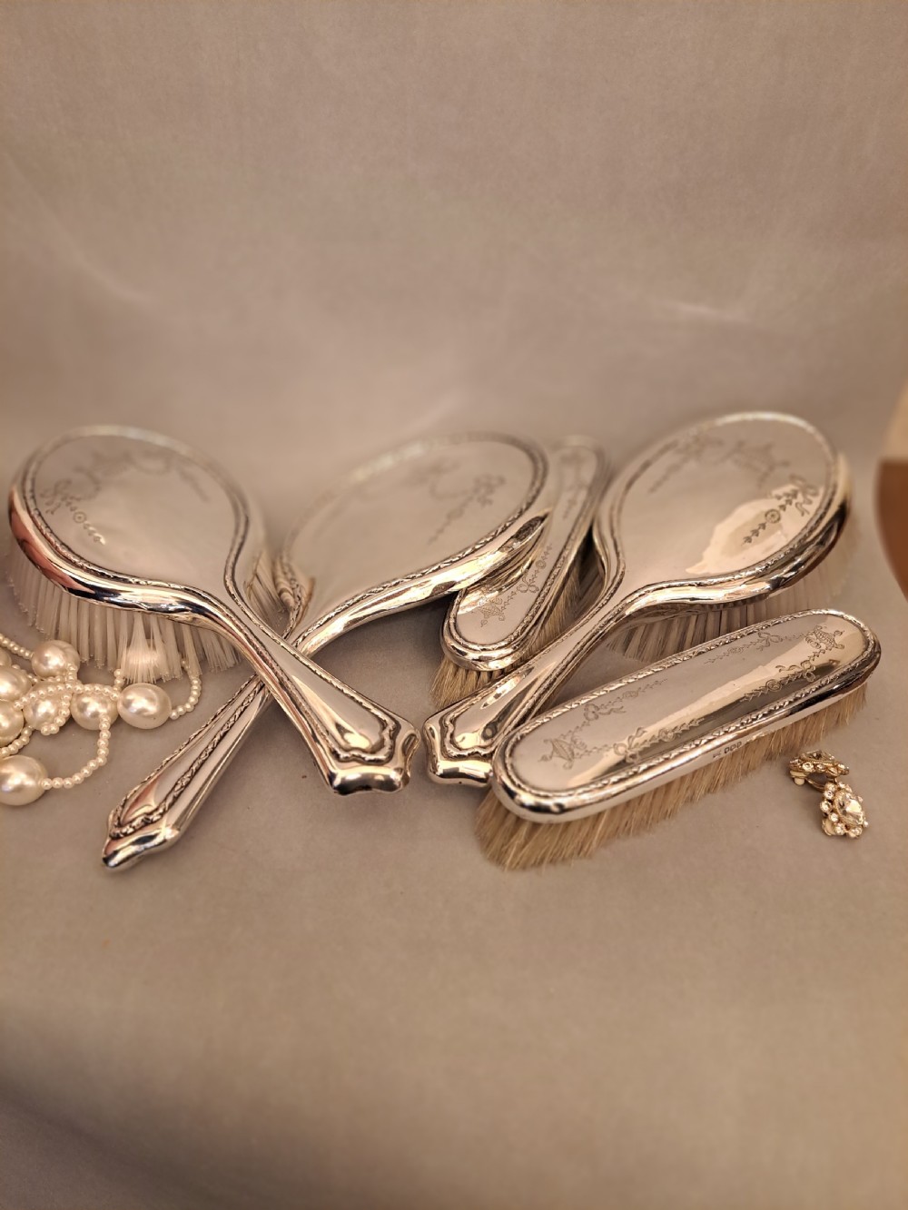 Silver dressing table set. Walker and Hall View VII