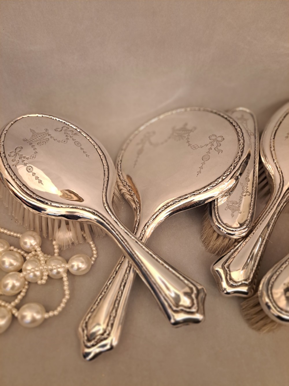 Silver dressing table set. Walker and Hall View VIII