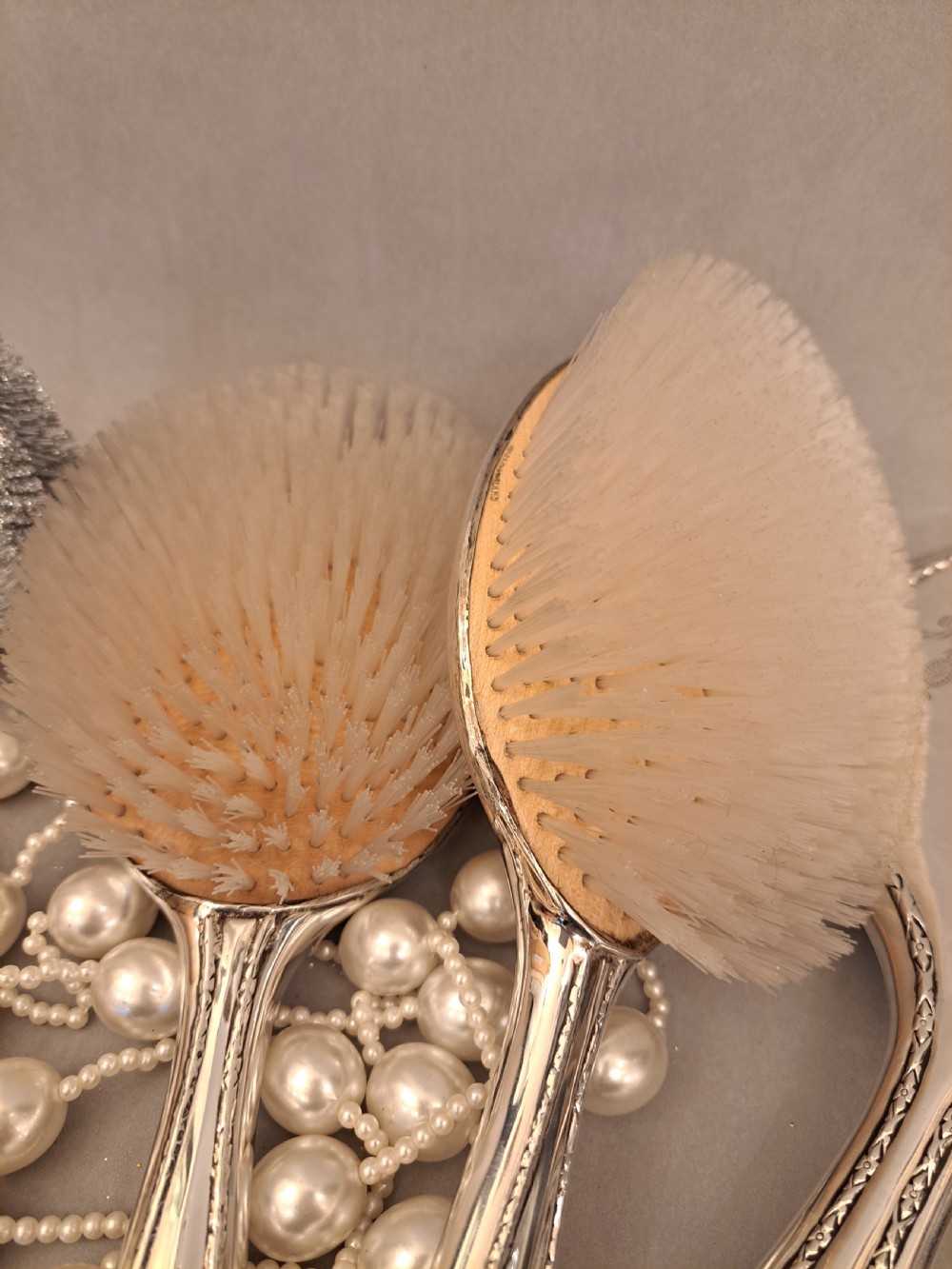 Silver dressing table set. Walker and Hall View IX