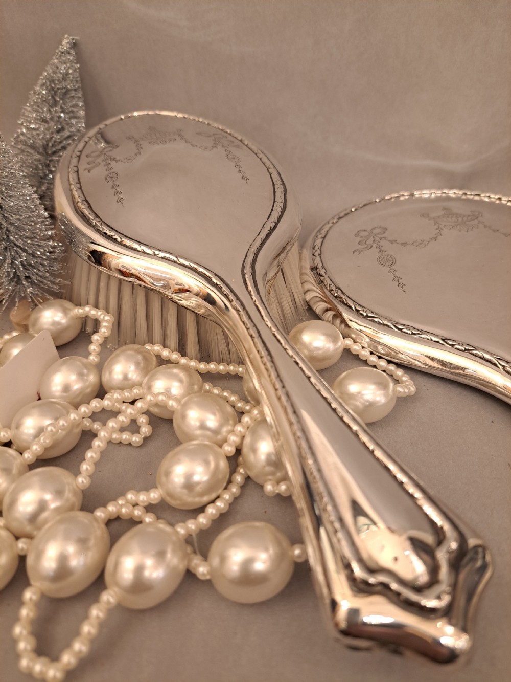 Silver dressing table set. Walker and Hall View XII