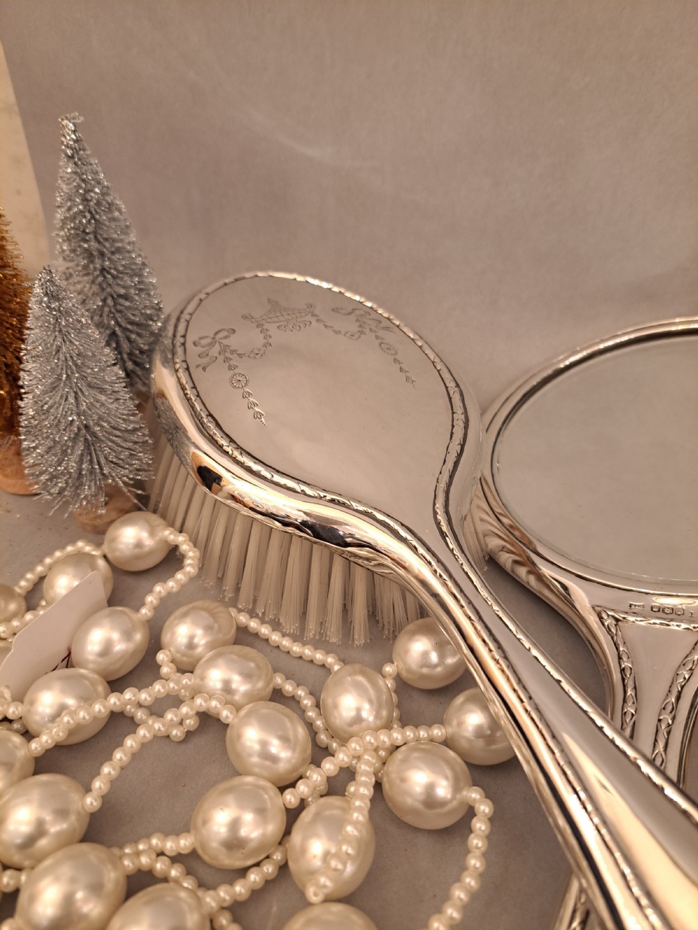 Silver dressing table set. Walker and Hall View XV