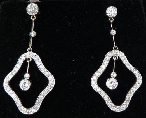 Fabulous Platinum Art Deco 2.10ct Diamond Dangle Earrings