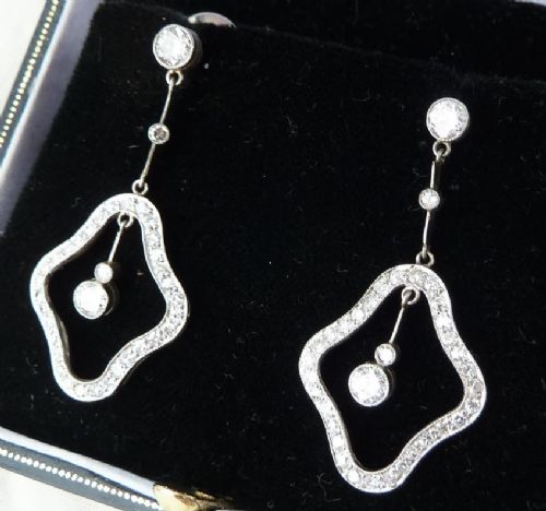 fig 1. Fabulous platinum art deco 2.10ct Diamond dangle earrings