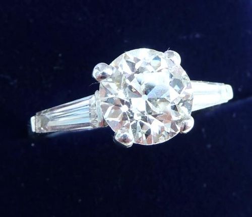 fig 1. Stunning platinum art deco 3ct diamond and baguette solitaire engagement antique ring