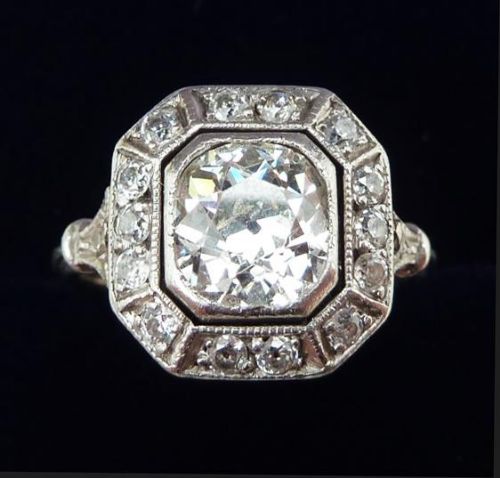 Fabulous Platinum Art Deco 1.42ct Vs2 Cushion Cut Diamond Solitaire Antique Ring