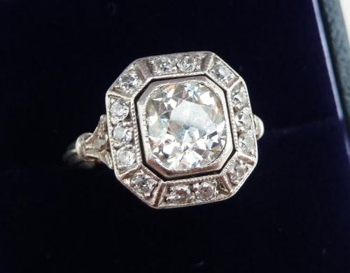 fig 1. Fabulous platinum art deco 1.42ct VS2 cushion cut Diamond solitaire antique ring