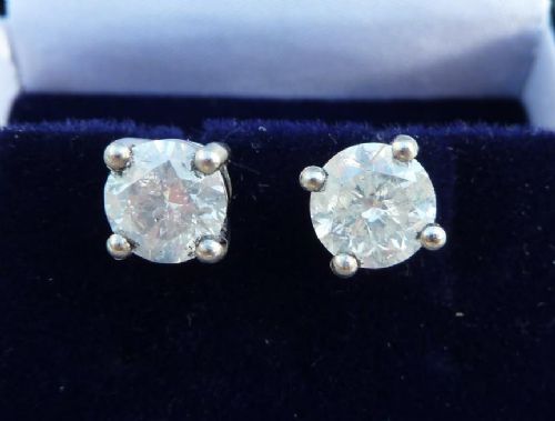 Stunning Art Deco Platinum 2ct Diamond Old Cut Solitaire Stud Earrings