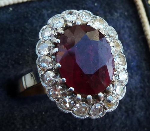 fig 1. Stunning 18ct gold platinum 3.15ct ruby and diamond art deco cluster ring