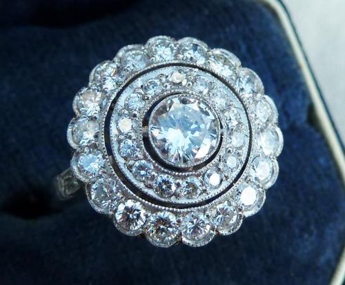 fig 1. Stunning art deco 2.10ct diamond platinum target cluster ring