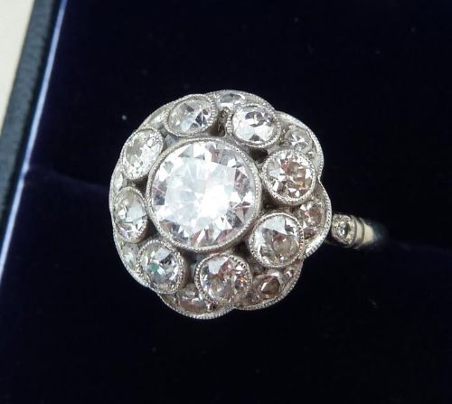 fig 1. Gorgeous platinum art deco 2.35ct Diamond daisy cluster vintage antique ring