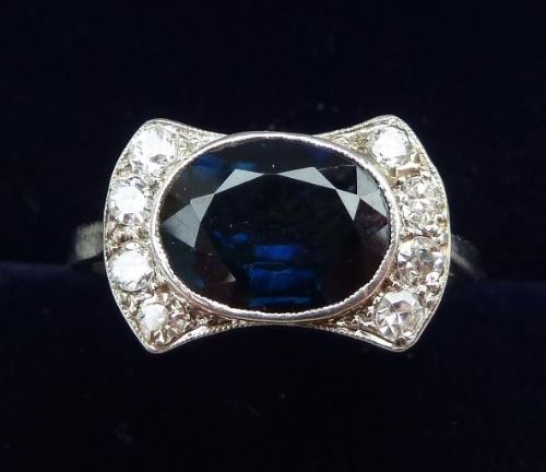 18ct White and Platinum Gold Art Deco 2.20ct Sapphire and Diamond Cluster 18k Vintage Antique Ring
