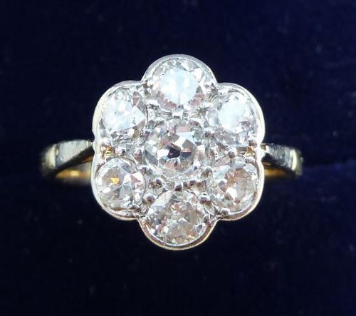 Stunning 18ct 18k Gold and Platinum Art Deco 1.75ct Diamond Daisy Vintage Antique Ring