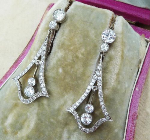 fig 2. Stunning art deco platinum 2.80ct Diamond dangle chandelier earrings