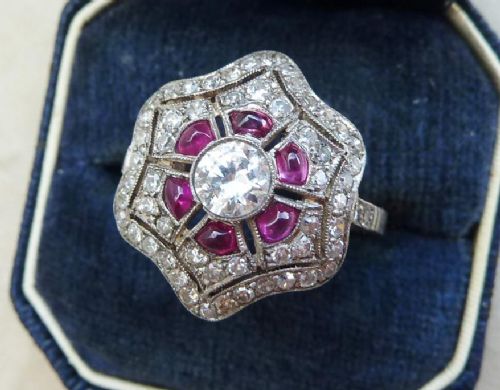 fig 2. Big beautiful Ruby and 1.66ct Diamond 18ct 18k white gold boule vintage antique cluster ring