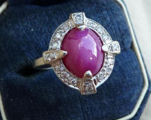 fig 1. Stunning art deco 3ct star ruby 18ct 18k white gold diamond vintage antique cluster ring