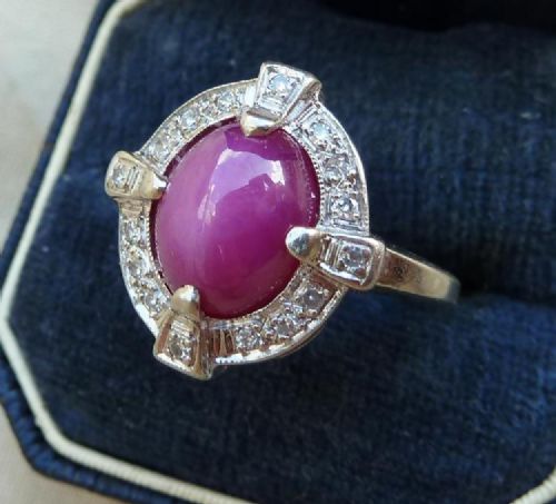 fig 2. Stunning art deco 3ct star ruby 18ct 18k white gold diamond vintage antique cluster ring