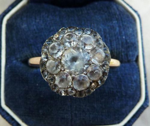 Gorgeous 18ct 18k Gold Georgian Antique 2ct Paste Vintage Antique Cluster Ring