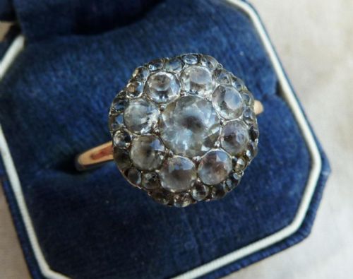 fig 1. Gorgeous 18ct 18k gold Georgian Antique 2ct paste vintage antique cluster ring