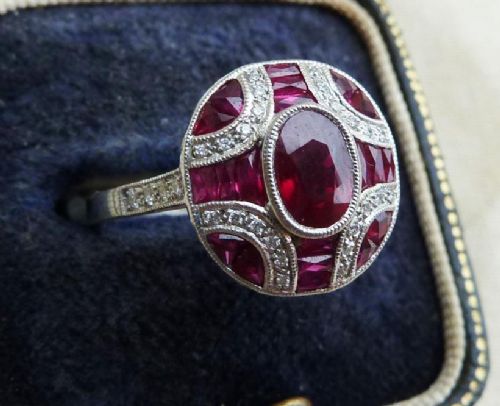 fig 1. Superb 1.80ct Ruby and Diamonds 18ct 18k white gold cluster art deco vintage antique ring