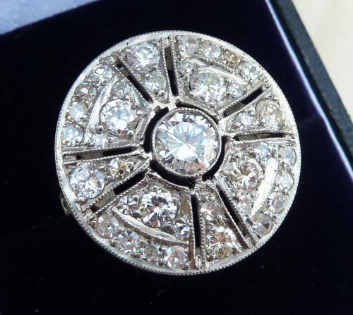 fig 2. Fabulous platinum art deco 2.85ct old cut diamond vintage antique cluster ring