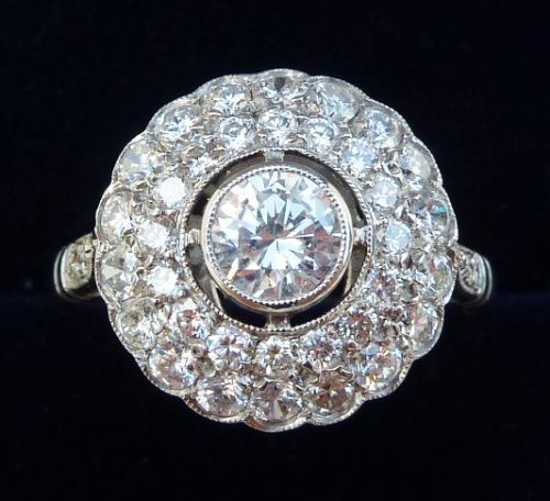 Gorgeous Art Deco 18ct White Gold Platinum 1.40ct Diamond Vintage Antique Cluster Ring