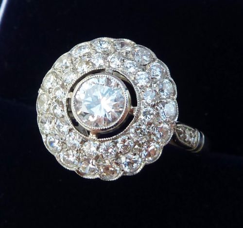 fig 1. Gorgeous art deco 18ct white gold platinum 1.40ct diamond vintage antique cluster ring