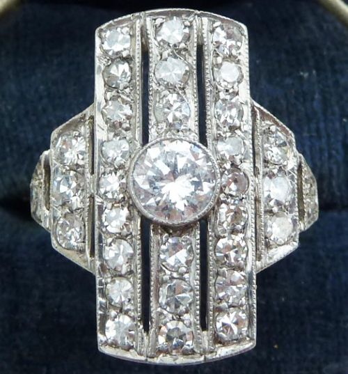 Stunning Platinum Art Deco 2.36ct Diamond Elongated Vintage Antique Cluster Ring