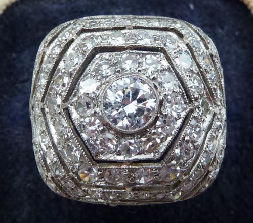 Gorgeous Platinum Art Deco 2.12ct Diamond Cluster Vintage Antique Boule Ring