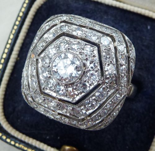fig 1. Gorgeous platinum art deco 2.12ct diamond cluster vintage antique boule ring