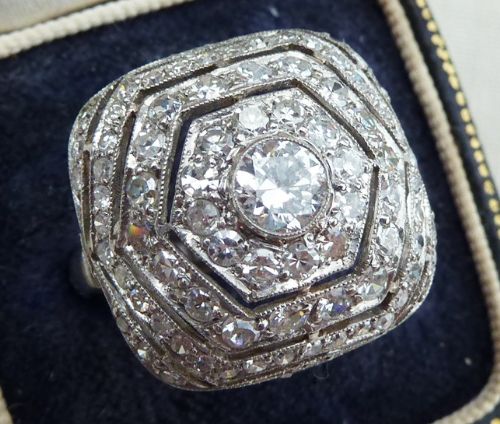 fig 2. Gorgeous platinum art deco 2.12ct diamond cluster vintage antique boule ring
