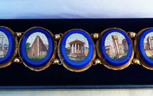 Stunning 18ct 18k Gold Victorian Blue Enamel Micro Mosaic Vintage Antique Bracelet