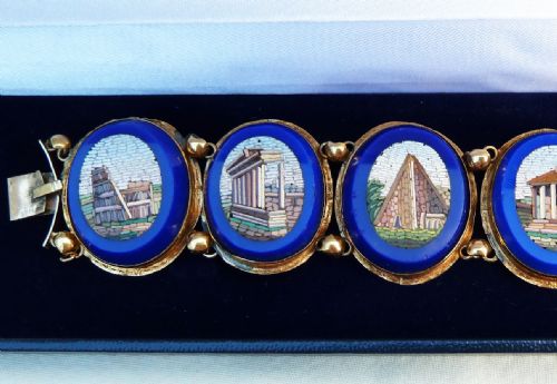 fig 1. Stunning 18ct 18k gold Victorian blue enamel micro mosaic vintage antique bracelet