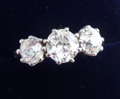 fig 1. Stunning art deco 18ct 18k white gold 2.30ct diamond trilogy three stone vintage antique ring