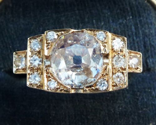 Stunning Art Deco 18ct 18k Gold 2.85ct Diamond Engagement Vintage Antique Ring