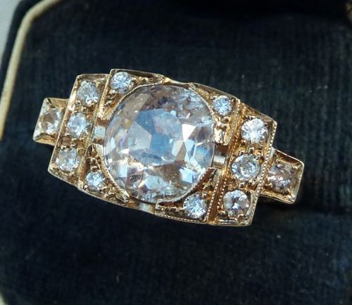 fig 1. Stunning art deco 18ct 18k gold 2.85ct diamond engagement vintage antique ring