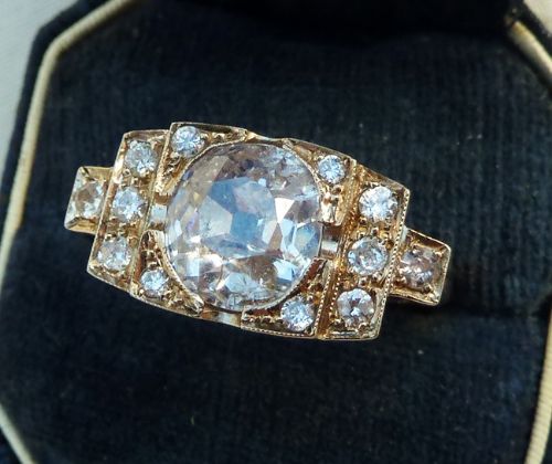 fig 2. Stunning art deco 18ct 18k gold 2.85ct diamond engagement vintage antique ring
