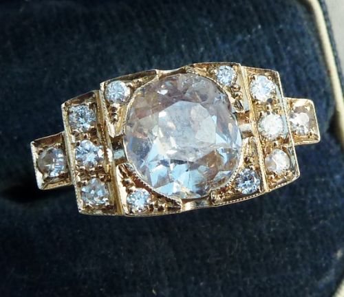 fig 3. Stunning art deco 18ct 18k gold 2.85ct diamond engagement vintage antique ring