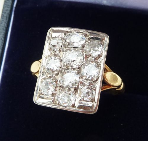 fig 1. Gorgeous art deco 18ct and 18k white gold 1.20ct diamond cluster pave set vintage antique ring