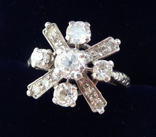 fig 1. Gorgeous platinum art deco 1ct Diamond cluster cross vintage antique ring