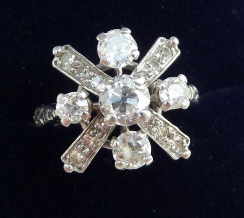 fig 2. Gorgeous platinum art deco 1ct Diamond cluster cross vintage antique ring
