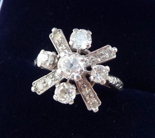 fig 3. Gorgeous platinum art deco 1ct Diamond cluster cross vintage antique ring