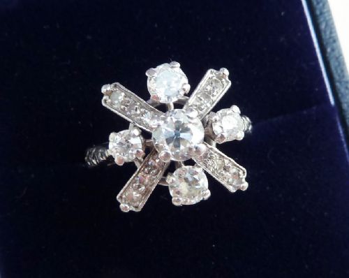 fig 4. Gorgeous platinum art deco 1ct Diamond cluster cross vintage antique ring