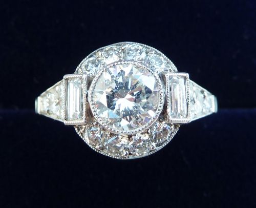 fig 2. Gorgeous 18ct 18k white gold art deco 1.60ct Diamond & baguette cut cluster vintage antique ring