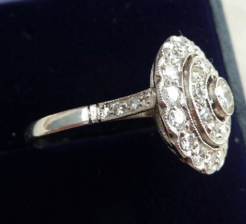 fig 2. Gorgeous platinum art deco 1.30ct Diamond cluster target vintage antique ring