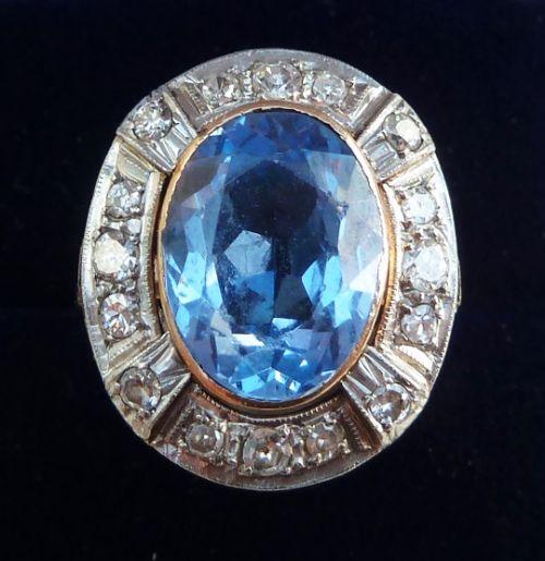 Big Beautiful 18ct and Platinum Art Deco 5ct Aquamarine Diamond Cluster Vintage Antique Ring