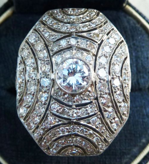 Big Beautiful Platinum Art Deco 2.27ct Diamond Cluster Boule Vintage Antique Ring